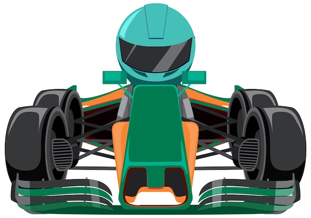 Green formula racing car with racer