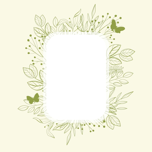 Vector green frame with green leaves and butterfly.