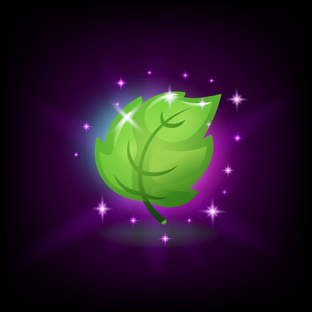 Vector green fresh leaf with sparkles icon