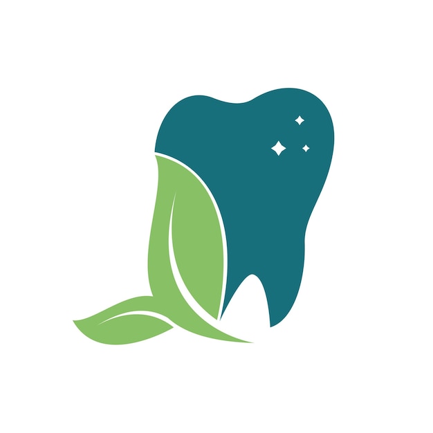 Green Fresh Tooth Dental Leaf Logo Vector design Dental care or dentist logo design