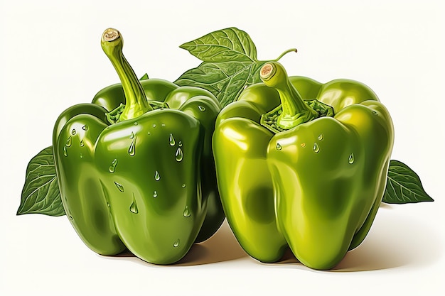 Vector green fresh vegetables sweet peppers isolated on white background