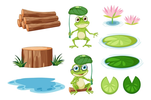 Vettore collezione di personaggi dei cartoni animati green frog