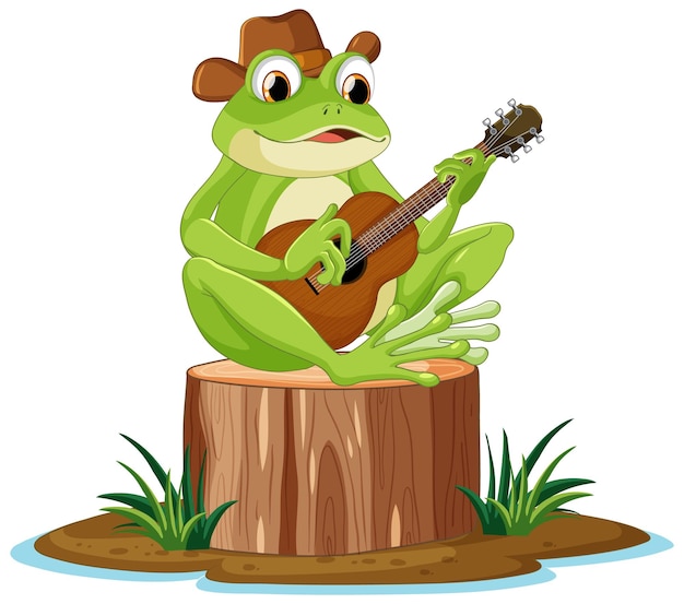 Vector green frog playing guitar