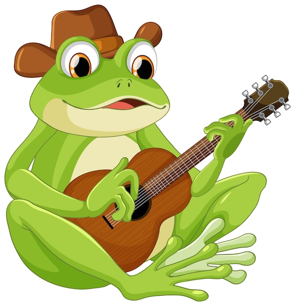 Vector green frog playing guitar