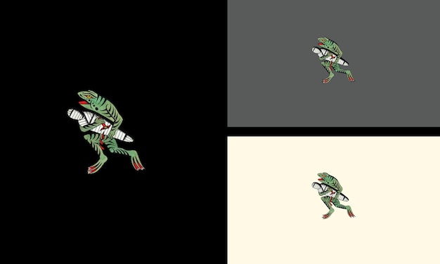 Green frog running vector artwork design