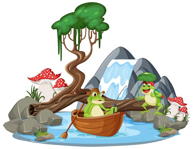 Green Frog in Waterfall Scene