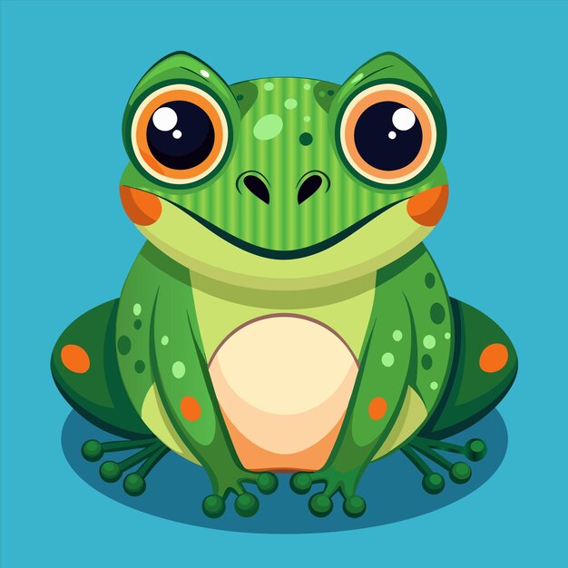a green frog with a blue background with a picture of a frog on it