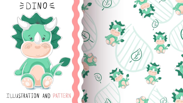 Green funny dino seamless pattern