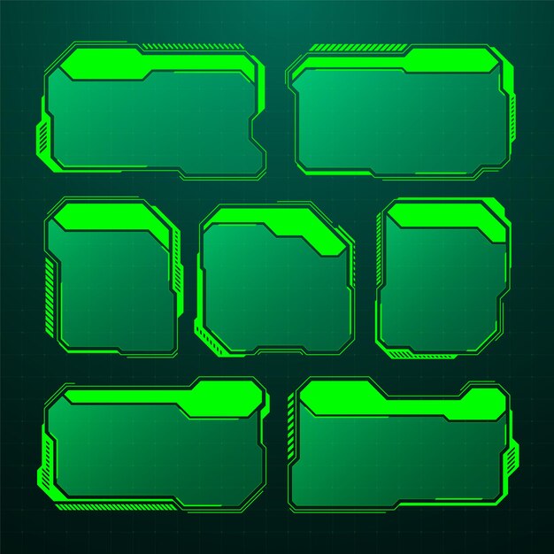 Vector green futuristic hud ui elements scifi user interface text boxes callouts warning message frames