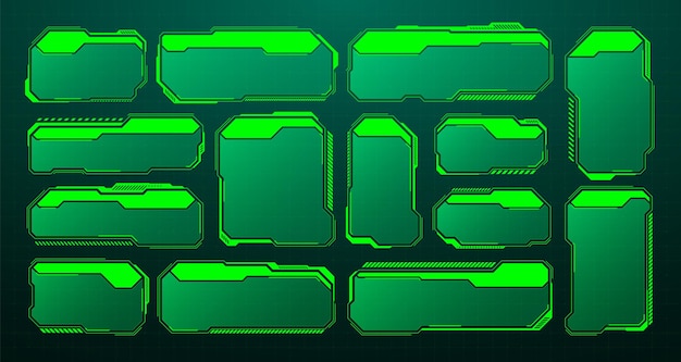 Vector green futuristic hud ui elements scifi user interface text boxes callouts warning message frames