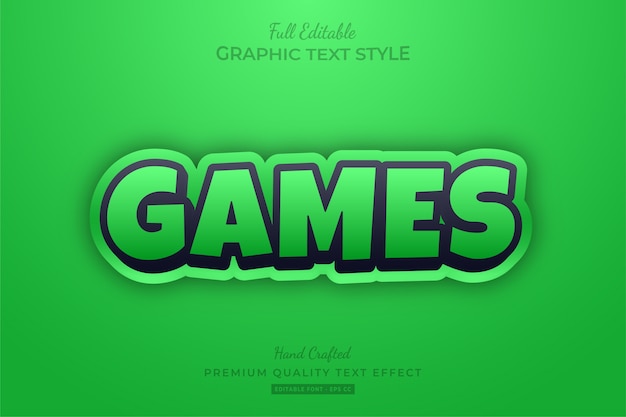 Green Games Cartoon Editable Text Style Effect Premium