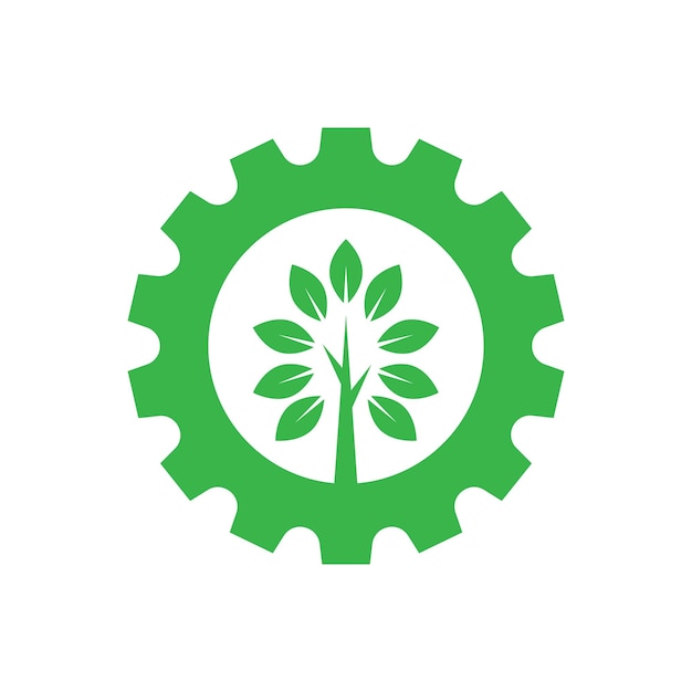 Green Gear Tech Tree Vector Logo.