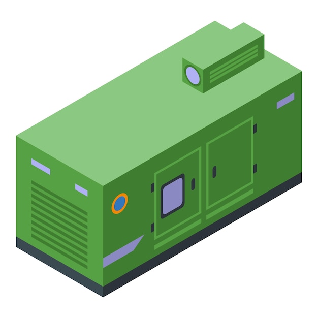 Vettore vettore isometrico dell'icona del generatore verde energia di potenza motore a gas