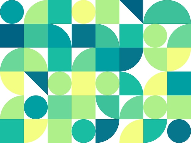 Green geometric abstract artwork poster with colorful simple shapes vector