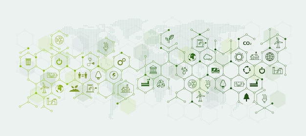 Modelli e sfondi di business geometrici verdi per la conservazione ambientale e la sostenibilità esg