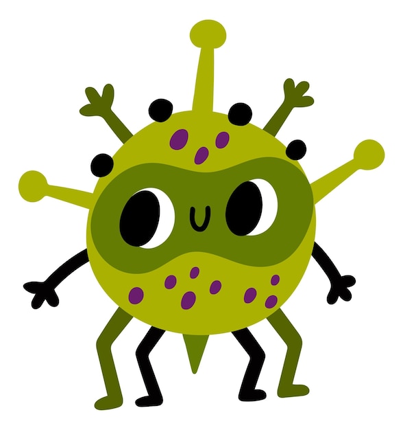 Green germ character Disease virus Cute mascot