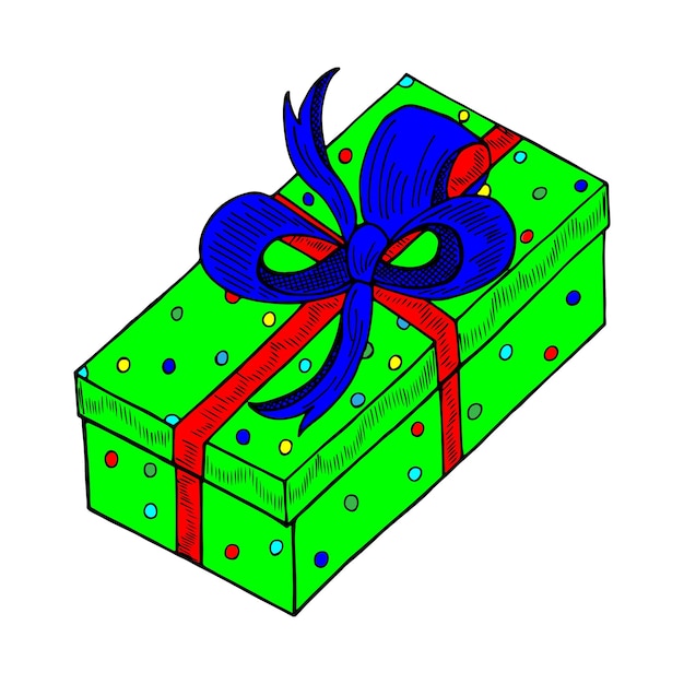 Vettore confezione regalo verde con una festa di compleanno a sorpresa pacchetto regalo speciale di natale programma fedeltà ricompensa regalo miracolo con illustrazione disegnata a mano piatta icona vettore punto esclamativo