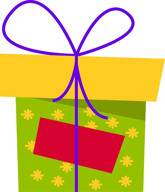 A green gift box with a yellow flower with a bow for all holidays
