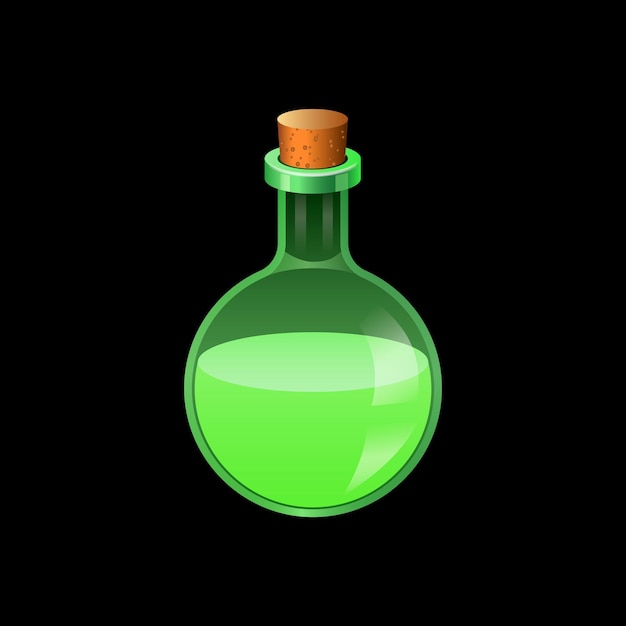 Green glass flask icon Cartoon of green glass flask vector icon for web design isolated on white background