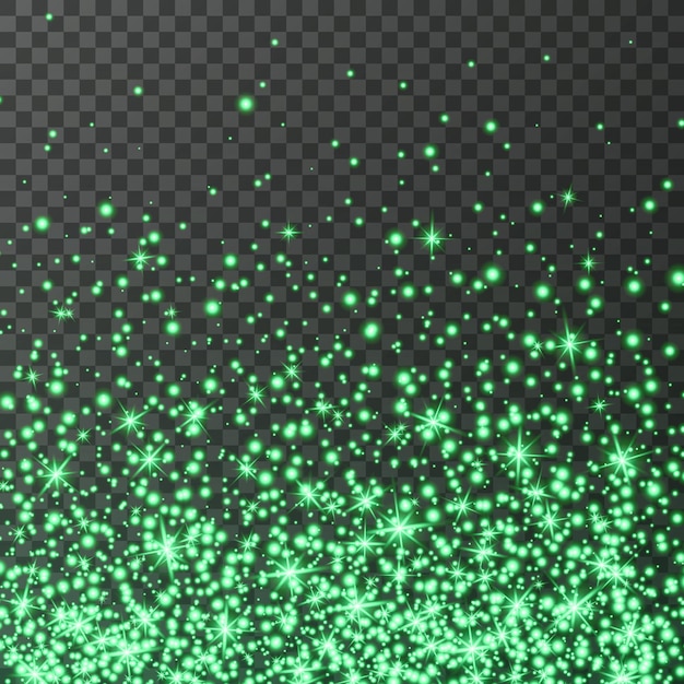 Green glitter sparkle on a transparent background Colorful Vibrant background with twinkle lights