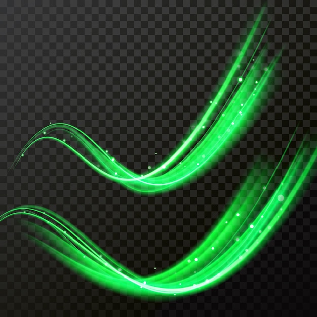 Vector green glitter wave vector shiny neon trail