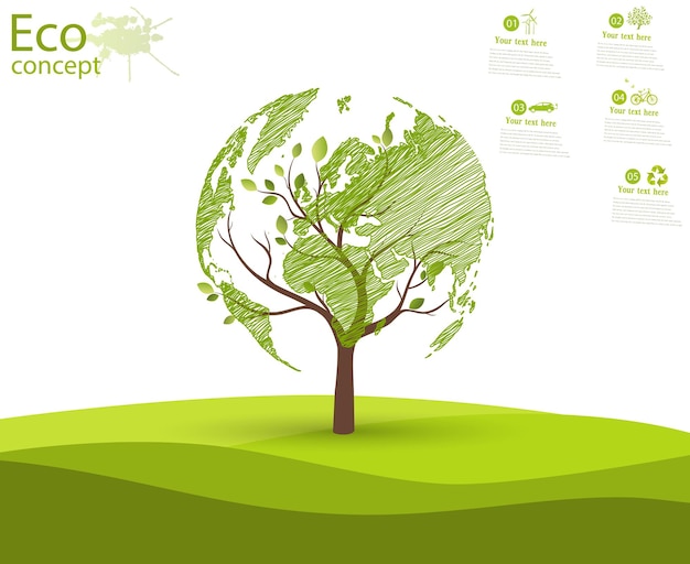 Globo verde sull'albero albero con globo su erba eco friendly il concetto di ecologia