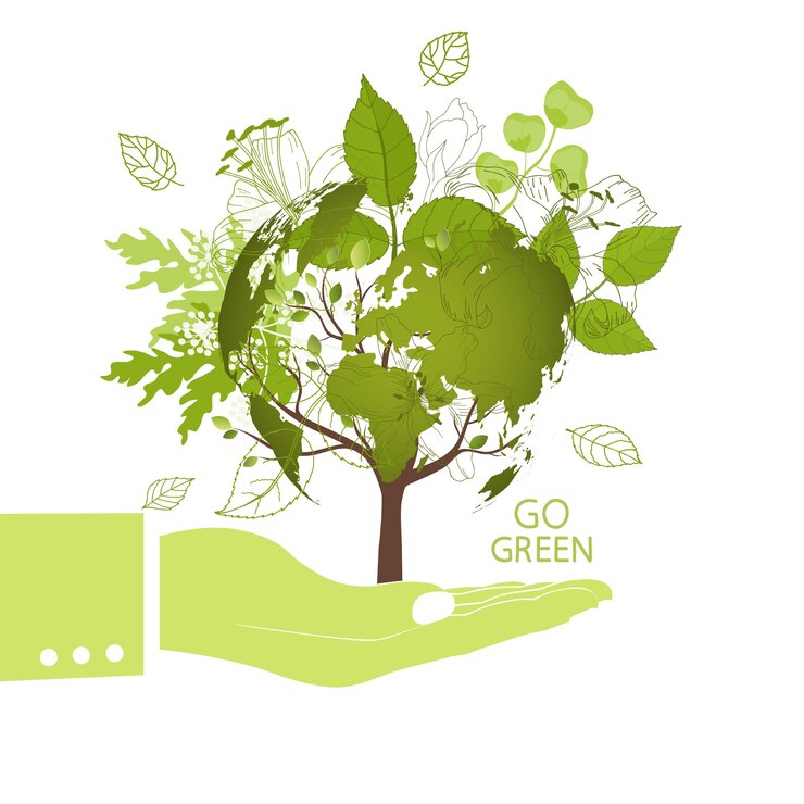 Vector green globe on the tree