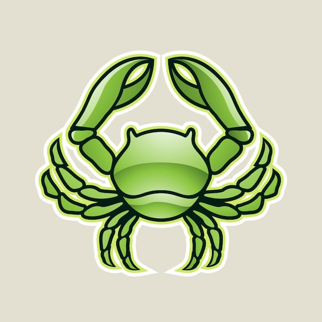 Green Glossy Crab or Cancer Icon Vector Illustration