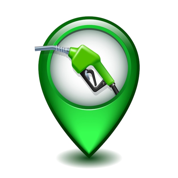 Green glossy map pointer with fuel handle pump nozzle and hose