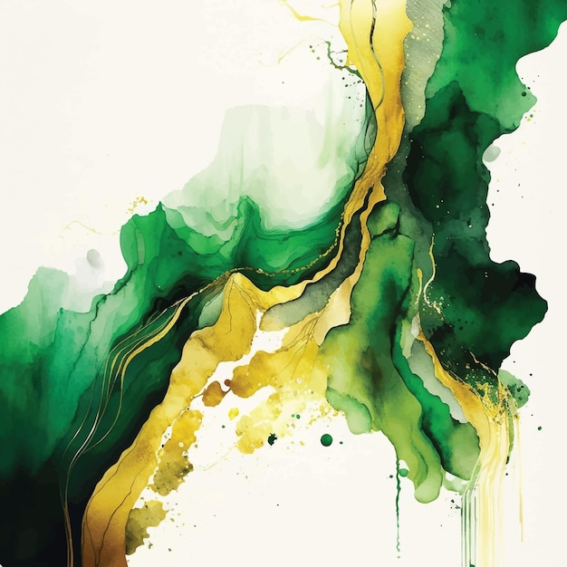 Green and gold background watercolor paint