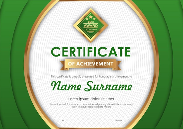 Green and gold certificate template