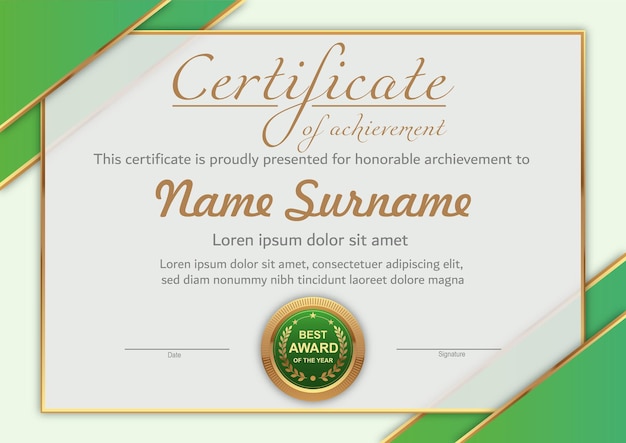 Green and gold certificate template