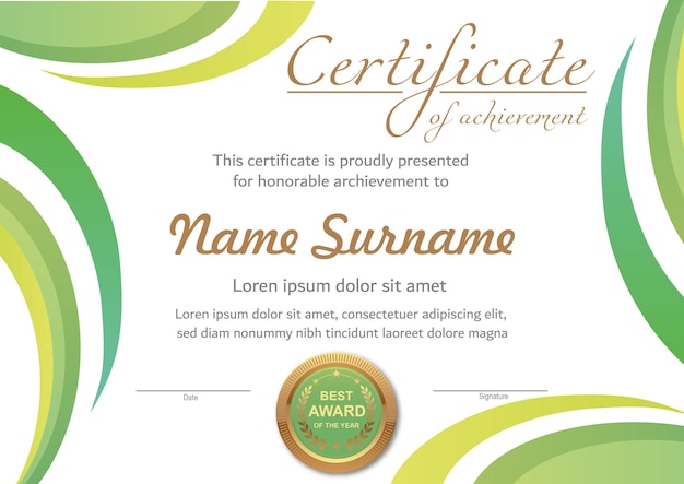 Vector green and gold certificate template