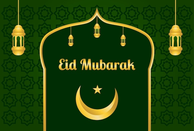 Green and gold color eid mubarak greeting background design design for template