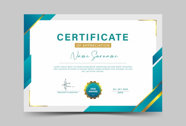 Vector green and gold geometric effect achievement certificate template vector blank design