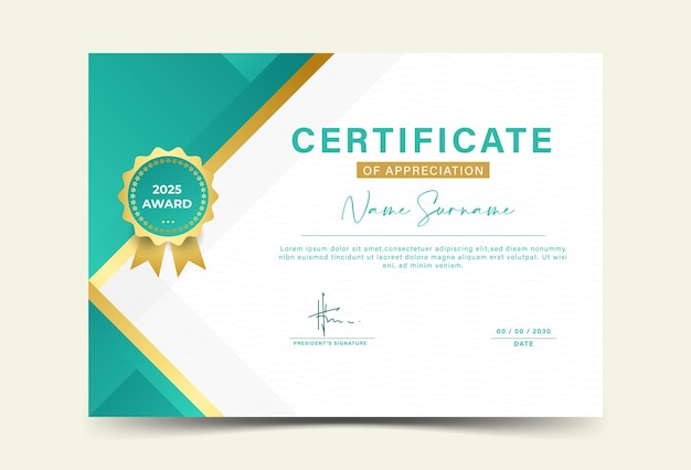 green and gold geometric effect achievement certificate template