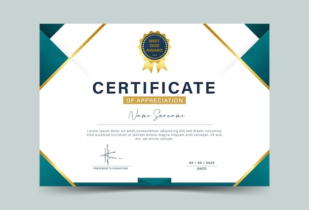 green and gold geometric effect achievement certificate