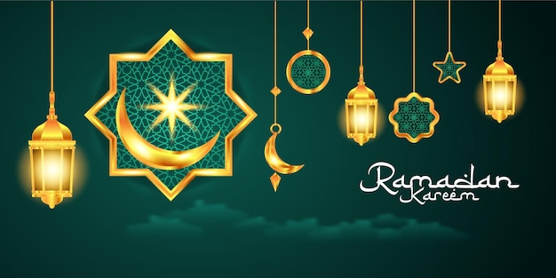 Green gold gradient ramadan kareem banner