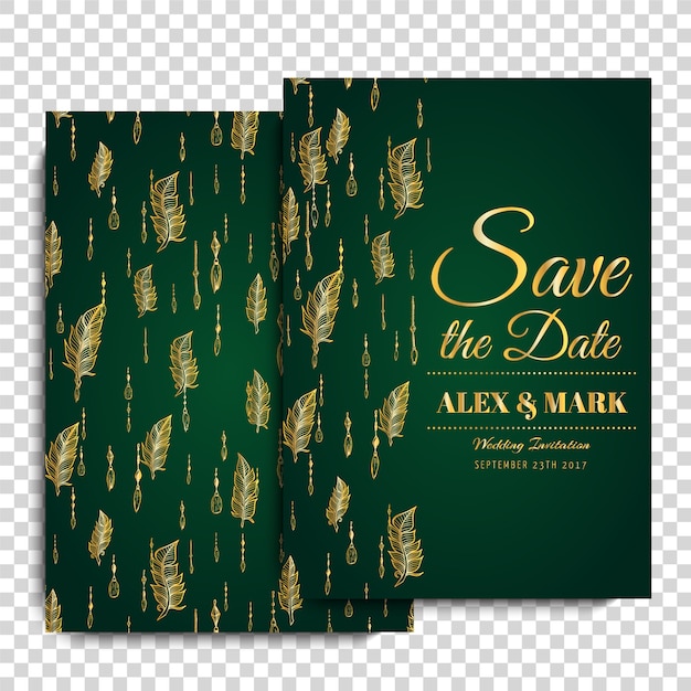 Green and gold wedding card