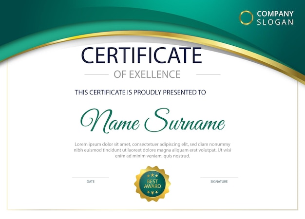 Vector green golden certificate design templates