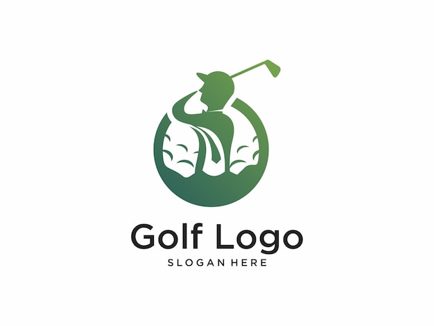 Vector green golf and people with hat logo design