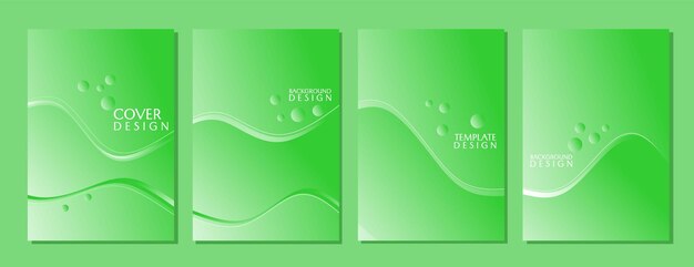 Green gradient cover design set fresh and luxurious background with waves texture