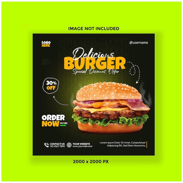 Green Gradient Fast Food Post Template voor Burger amp Pizza Advertenties Sociale Media amp Promoties