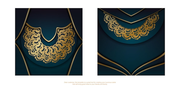 Green gradient greeting flyer with mandala gold pattern prepared for print.