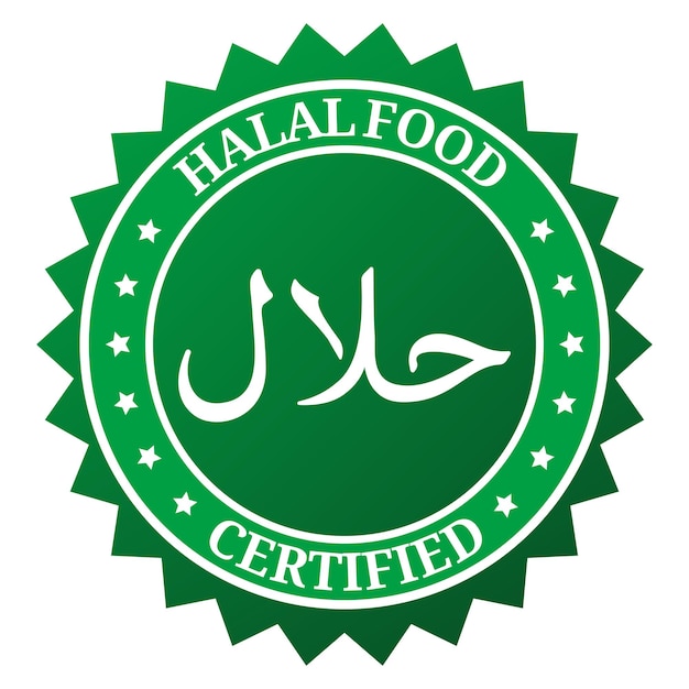 Green Gradient Halal Food Certified stamp seal with stars vector illustration