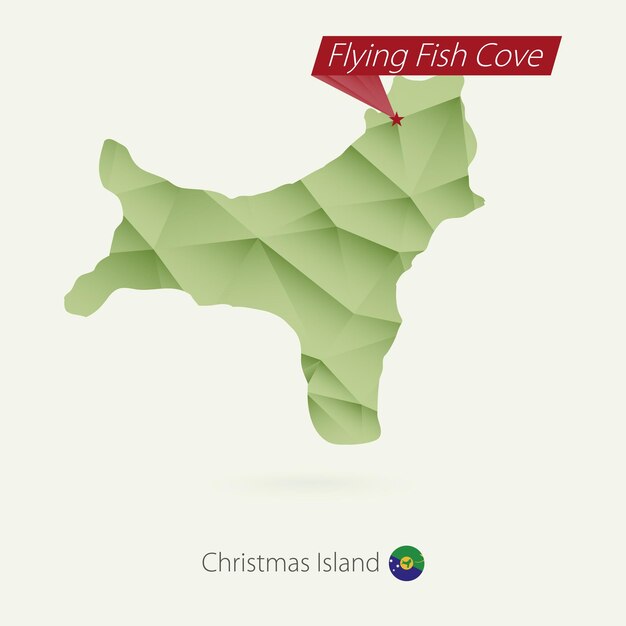 Green gradient low poly map of Christmas Island with capital Flying Fish Cove