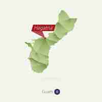 Vector green gradient low poly map of guam with capital hagatna