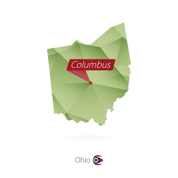 Green gradient low poly map of Ohio with capital Columbus