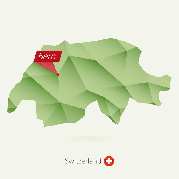 Vector green gradient low poly map of switzerland with capital bern