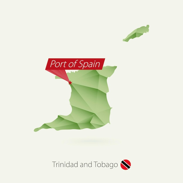 Green gradient low poly map of Trinidad and Tobago with capital Port of Spain